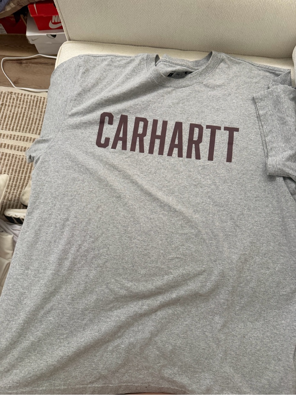Carhartt Heather Gray Short Sleeve Tee with Maroon Logo